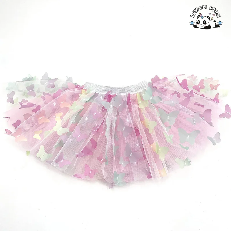 LEZONKIDS - Saia de Criança Meia Saia TUTU Arco-íris Gradual Emborrachada Borboleta Pregueada Saia Versátil para Meninas